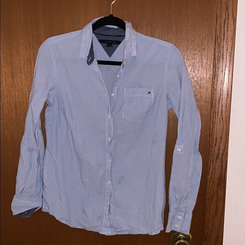 Tommy Hilfiger blue striped collared button down